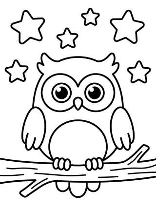 Corujinha Kawaii com Estrelas para colorir Desenho de Corujinha Kawaii com Estrelas para colorir e imprimir grátis