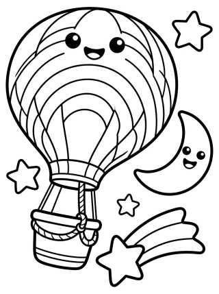 Balão Arco-Íris no Céu Estrelado para colorir Desenho de Balão Arco-Íris no Céu Estrelado para colorir e imprimir grátis