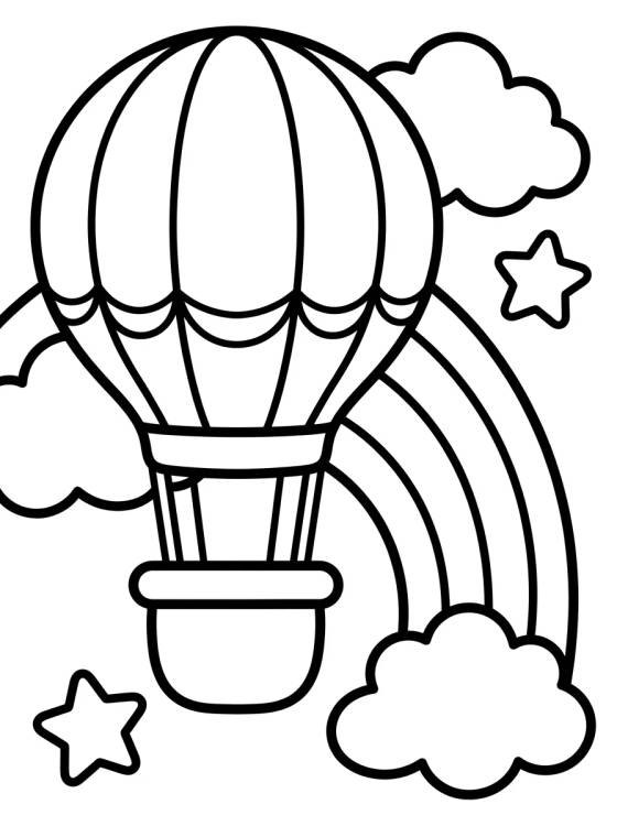 Balão com Arco-Íris e Estrelas para colorir Desenho de Balão com Arco-Íris e Estrelas para colorir e imprimir grátis