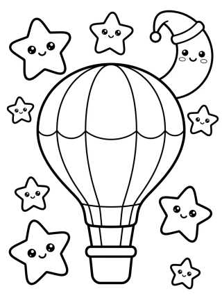 Balão Encantado Entre Estrelas e a Lua para colorir Desenho de Balão Encantado Entre Estrelas e a Lua para colorir e imprimir grátis