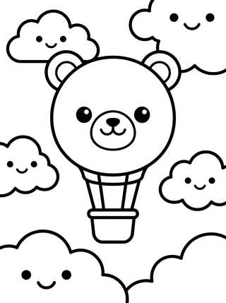 Balão Ursinho entre Nuvens para colorir Desenho de Balão Ursinho entre Nuvens para colorir e imprimir grátis