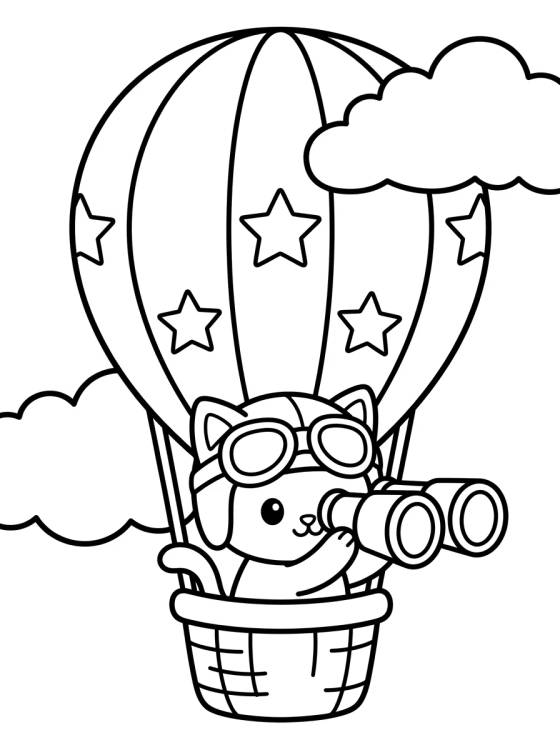 Gatinho Aviador no Balão para colorir Desenho de Gatinho Aviador no Balão para colorir e imprimir grátis
