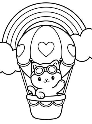 Gatinho Piloto no Balão com Arco-Íris para colorir Desenho de Gatinho Piloto no Balão com Arco-Íris para colorir e imprimir grátis