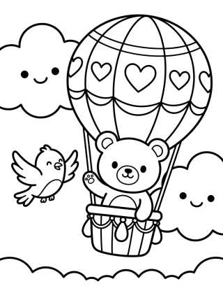 Ursinho no Balão entre Nuvens para colorir Desenho de Ursinho no Balão entre Nuvens para colorir e imprimir grátis