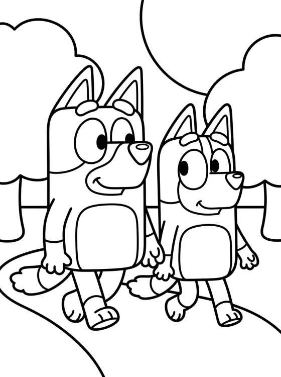 Bandit e Chilli Passeando no Parque para colorir Desenho de Bandit e Chilli Passeando no Parque para colorir e imprimir grátis