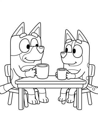 Bandit e Chilli Tomando Café para colorir Desenho de Bandit e Chilli Tomando Café para colorir e imprimir grátis
