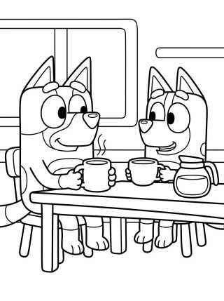 Bandit e Chilli Tomando Café para colorir Desenho de Bandit e Chilli Tomando Café para colorir e imprimir grátis
