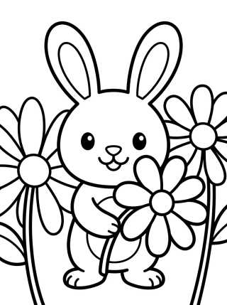Coelhinho entre Florzinhas para colorir Desenho de Coelhinho entre Florzinhas para colorir e imprimir grátis