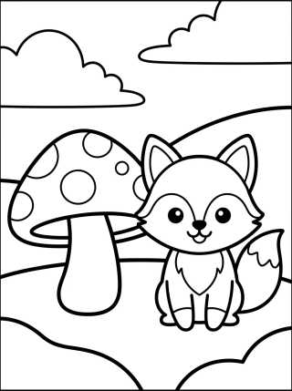 Raposinha Fofa com Cogumelo para colorir Desenho de Raposinha Fofa com Cogumelo para colorir e imprimir grátis