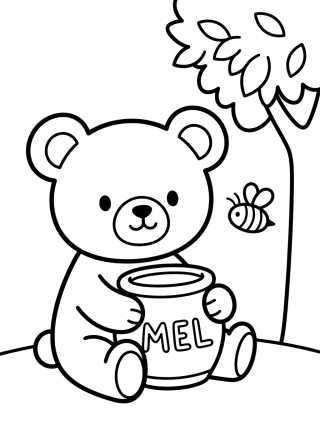 Ursinho Comendo Mel para colorir Desenho de Ursinho Comendo Mel para colorir e imprimir grátis