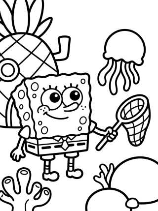 Bob Esponja Caçando Águas-Vivas para colorir Desenho de Bob Esponja Caçando Águas-Vivas para colorir e imprimir grátis