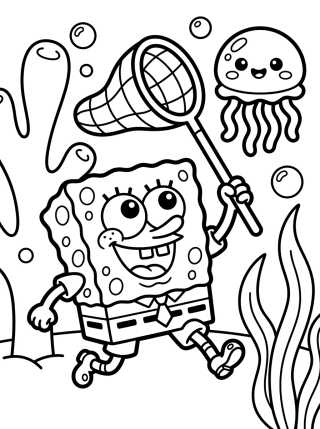 Bob Esponja Caçando Águas-Vivas para colorir Desenho de Bob Esponja Caçando Águas-Vivas para colorir e imprimir grátis