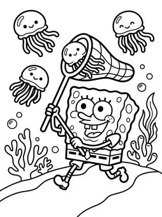 Bob Esponja Caçando Águas-Vivas para colorir Desenho de Bob Esponja Caçando Águas-Vivas para colorir e imprimir grátis