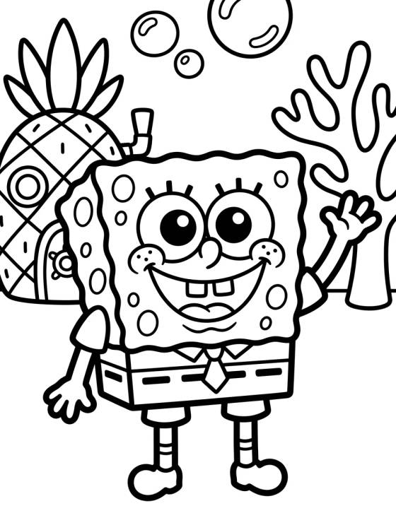 Bob Esponja Feliz e Acenando para colorir Desenho de Bob Esponja Feliz e Acenando para colorir e imprimir grátis