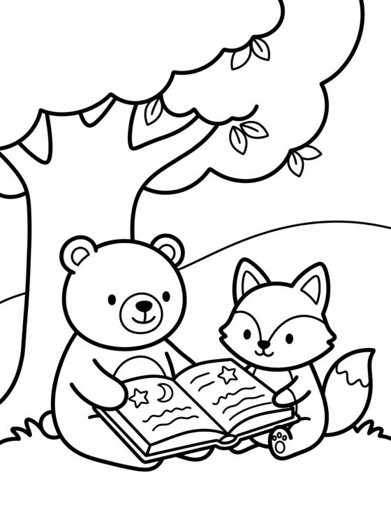 Bobbie e a Raposinha Lendo um Livro para colorir Desenho de Bobbie e a Raposinha Lendo um Livro para colorir e imprimir grátis