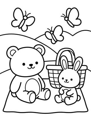 Bobbie e o Coelhinho no Piquenique para colorir Desenho de Bobbie e o Coelhinho no Piquenique para colorir e imprimir grátis