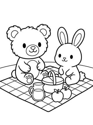 Bobbie e o Coelho no Piquenique para colorir Desenho de Bobbie e o Coelho no Piquenique para colorir e imprimir grátis