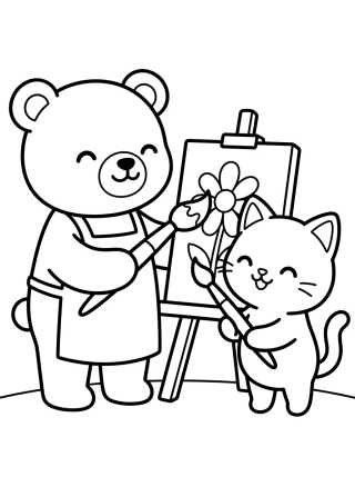 Bobbie e o Gatinho Pintando para colorir Desenho de Bobbie e o Gatinho Pintando para colorir e imprimir grátis
