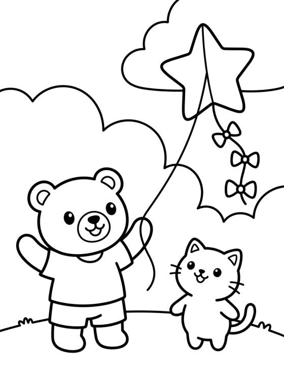 Bobbie e o Gatinho Soltando Pipa para colorir Desenho de Bobbie e o Gatinho Soltando Pipa para colorir e imprimir grátis