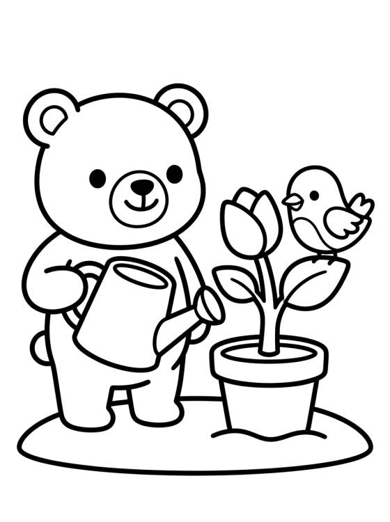 Bobbie e o Passarinho Plantando Flores para colorir Desenho de Bobbie e o Passarinho Plantando Flores para colorir e imprimir grátis