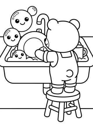 Bobbie Lavando a Louça para colorir Desenho de Bobbie Lavando a Louça para colorir e imprimir grátis