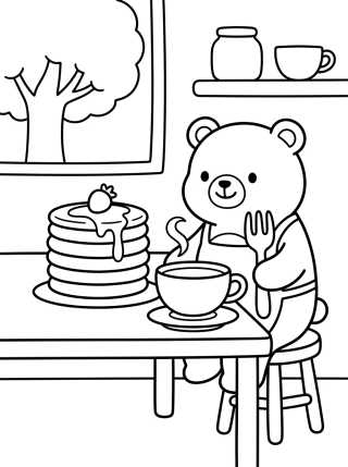 Bobbie Tomando Chá com Panquecas para colorir Desenho de Bobbie Tomando Chá com Panquecas para colorir e imprimir grátis