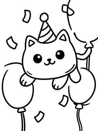Bolo Gato com Bexigas de Festa para colorir Desenho de Bolo Gato com Bexigas de Festa para colorir e imprimir grátis