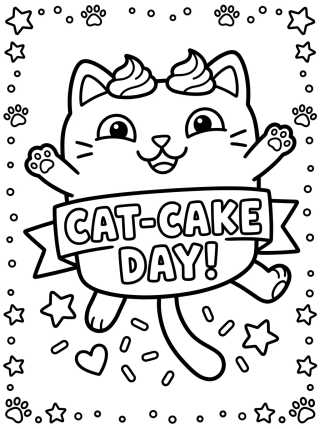 Bolo Gato com Confeitos Mágicos para colorir Desenho de Bolo Gato com Confeitos Mágicos para colorir e imprimir grátis