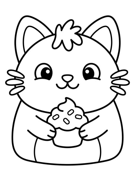 Bolo Gato Comemorando com Cupcake para colorir Desenho de Bolo Gato Comemorando com Cupcake para colorir e imprimir grátis