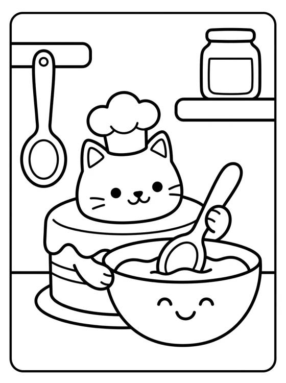 Bolo Gato na Cozinha Mágica para colorir Desenho de Bolo Gato na Cozinha Mágica para colorir e imprimir grátis