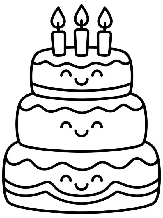 Bolo de Aniversário de Três Andares para colorir Desenho de Bolo de Aniversário de Três Andares para colorir e imprimir grátis