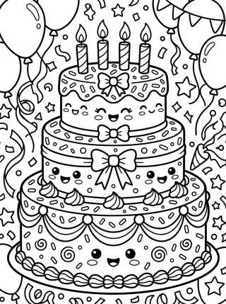 Bolo de Aniversário de Três Andares para colorir Desenho de Bolo de Aniversário de Três Andares para colorir e imprimir grátis