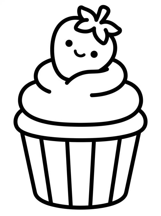 Cupcake de Morango Fofinho para colorir Desenho de Cupcake de Morango Fofinho para colorir e imprimir grátis