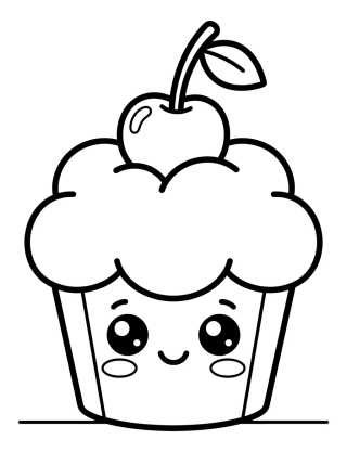 Cupcake Kawaii com Cereja para colorir Desenho de Cupcake Kawaii com Cereja para colorir e imprimir grátis