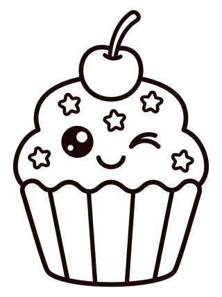 Coleção de desenhos para colorir: Bolos e Cupcakes Fofos