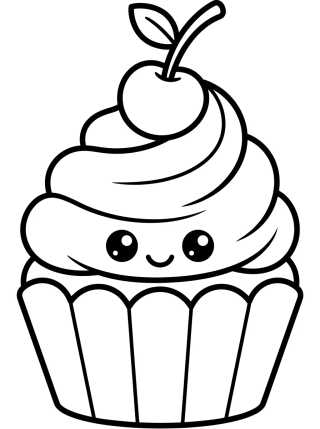 Cupcake Kawaii com Cereja para colorir Desenho de Cupcake Kawaii com Cereja para colorir e imprimir grátis