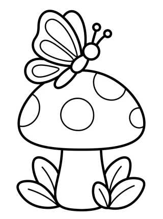 Borboleta e o Cogumelo de Jardim para colorir Desenho de Borboleta e o Cogumelo de Jardim para colorir e imprimir grátis