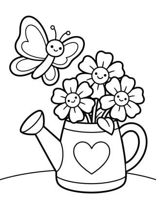 Borboleta e Regador Mágico com Flores para colorir Desenho de Borboleta e Regador Mágico com Flores para colorir e imprimir grátis