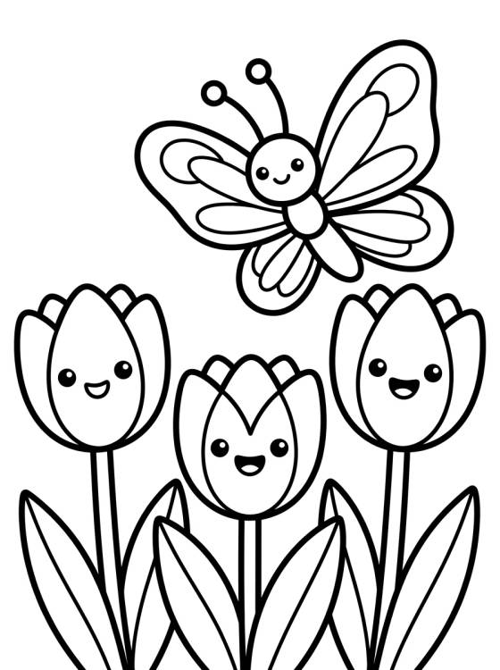 Borboleta e Suas Amigas Flores para colorir Desenho de Borboleta e Suas Amigas Flores para colorir e imprimir grátis