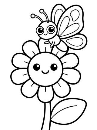 Borboleta Fofa Pousada na Flor para colorir Desenho de Borboleta Fofa Pousada na Flor para colorir e imprimir grátis