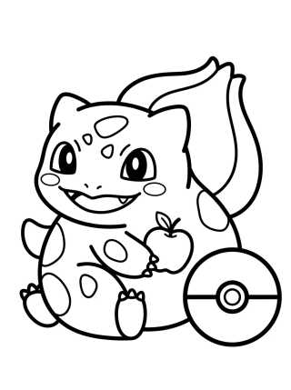 Bulbasauro com Maçã e Pokébola para colorir Desenho de Bulbasauro com Maçã e Pokébola para colorir e imprimir grátis
