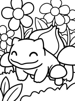 Bulbasauro Feliz no Jardim para colorir Desenho de Bulbasauro Feliz no Jardim para colorir e imprimir grátis