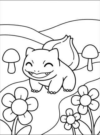 Bulbasauro Feliz no Jardim para colorir Desenho de Bulbasauro Feliz no Jardim para colorir e imprimir grátis