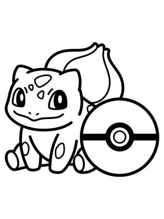 Bulbasauro Kawaii com Pokébola para colorir Desenho de Bulbasauro Kawaii com Pokébola para colorir e imprimir grátis