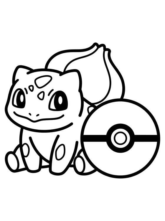 Bulbasauro Kawaii com Pokébola para colorir Desenho de Bulbasauro Kawaii com Pokébola para colorir e imprimir grátis