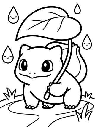 Bulbasauro na Chuva com Folha para colorir Desenho de Bulbasauro na Chuva com Folha para colorir e imprimir grátis