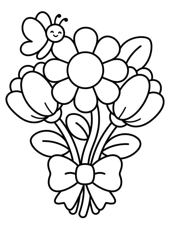 Buquê de Flores com Borboleta para colorir Desenho de Buquê de Flores com Borboleta para colorir e imprimir grátis
