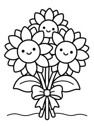 Buquê de Girassóis Felizes para colorir Desenho de Buquê de Girassóis Felizes para colorir e imprimir grátis