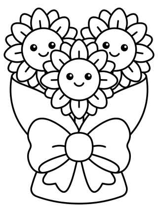 Buquê de Girassóis Kawaii para colorir Desenho de Buquê de Girassóis Kawaii para colorir e imprimir grátis