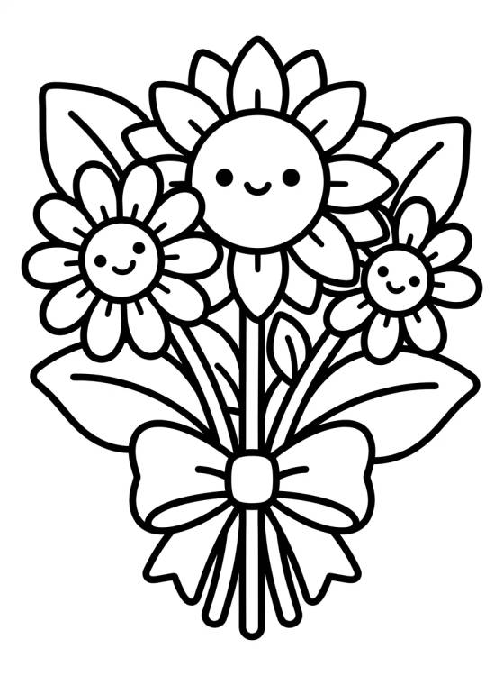 Buquê de Margaridas e Girassóis para colorir Desenho de Buquê de Margaridas e Girassóis para colorir e imprimir grátis